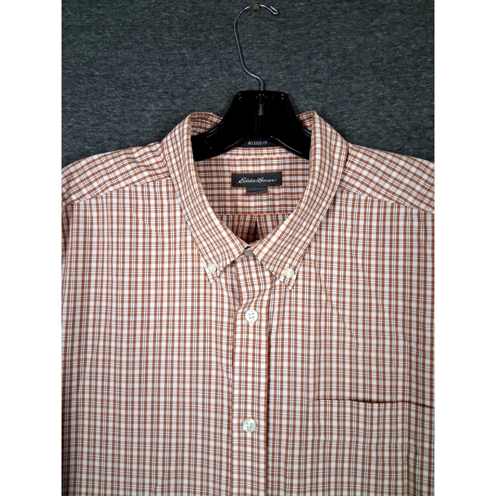 Eddie Bauer Mens Shirt XL Tall Brown Plaid Twill Lightweight Outdoor Gorp PNW
